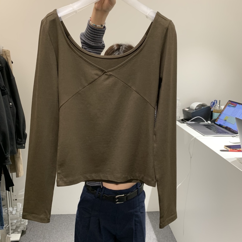 AUBE東大門直郵女裝新款推薦人氣真品休閑時尚熱賣長袖T恤THE AUBE長袖T恤圖色3棕色