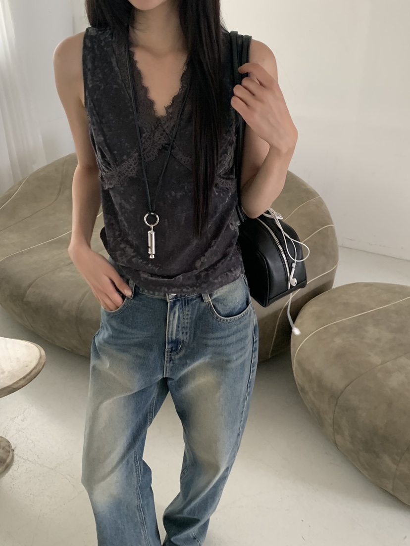 RIVER RAIN東大門直郵女裝新品休閑吊帶背心蕾絲絲絨無袖RIVER RAIN吊帶/背心