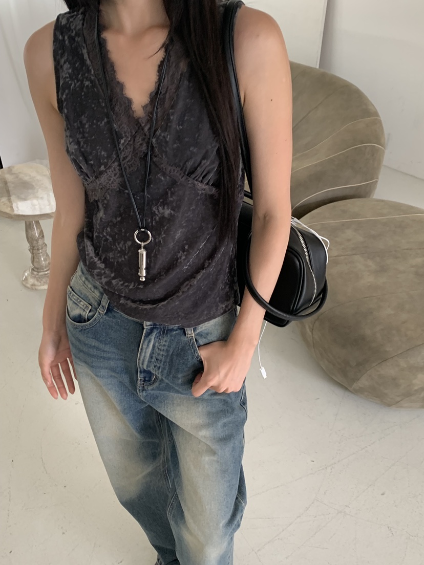 RIVER RAIN東大門直郵女裝新品休閑吊帶背心蕾絲絲絨無袖RIVER RAIN吊帶/背心