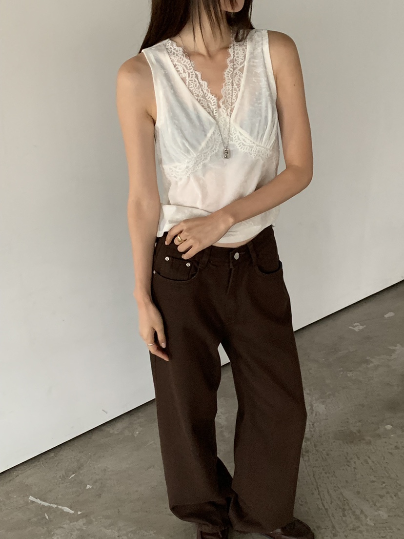 RIVER RAIN東大門直郵女裝新品休閑吊帶背心蕾絲絲絨無袖RIVER RAIN吊帶/背心