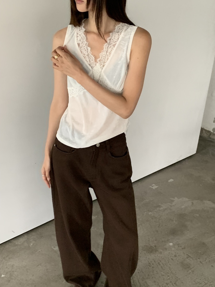 RIVER RAIN東大門直郵女裝新品休閑吊帶背心蕾絲絲絨無袖RIVER RAIN吊帶/背心