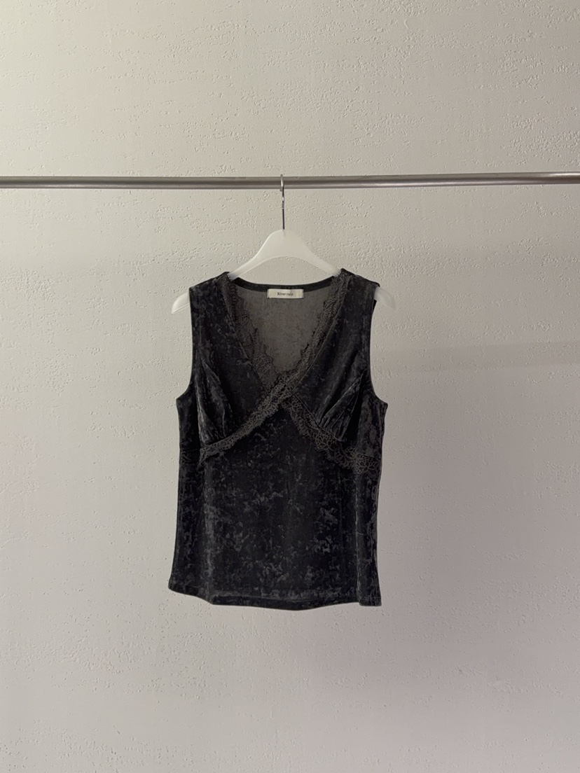RIVER RAIN東大門直郵女裝新品休閑吊帶背心蕾絲絲絨無袖RIVER RAIN吊帶/背心圖色2