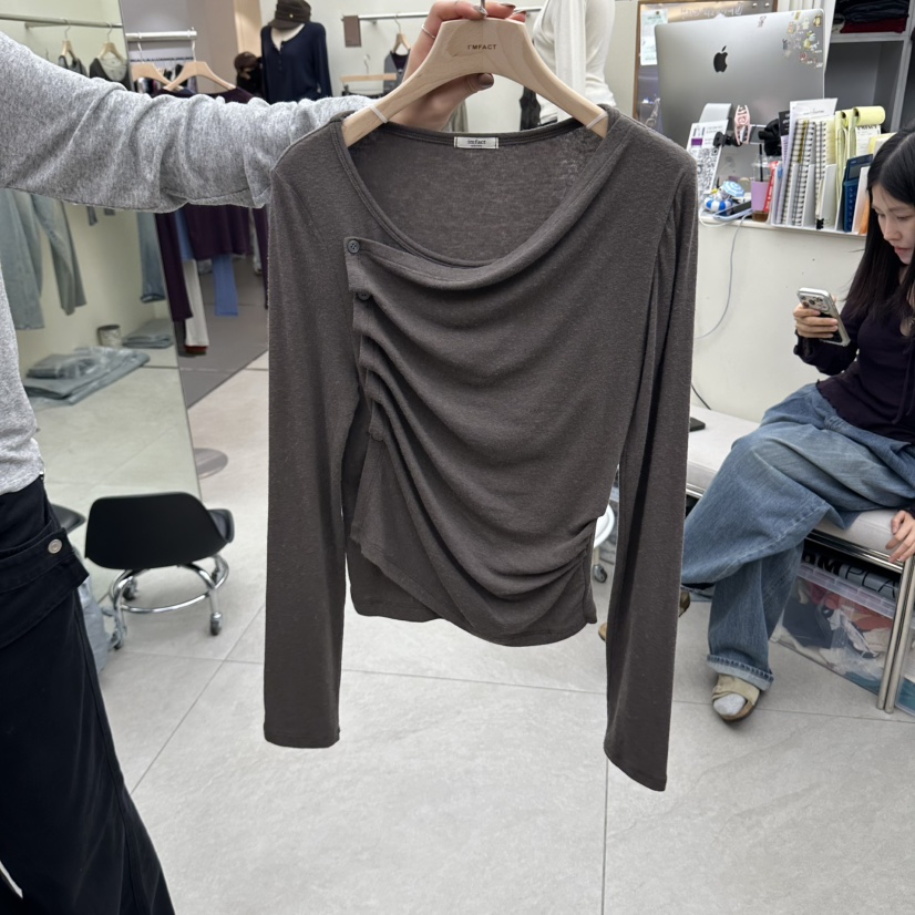 I MFACT東大門代購女士新品時尚休閑推薦熱賣長袖T恤褶皺I MFACT長袖T恤圖色3