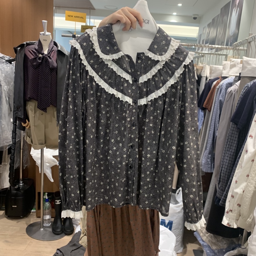 FLAT OGI東大門實拍女裝新品時尚真品人氣熱賣襯衫蕾絲衫FLat OGI襯衫/蕾絲衫圖色2검정