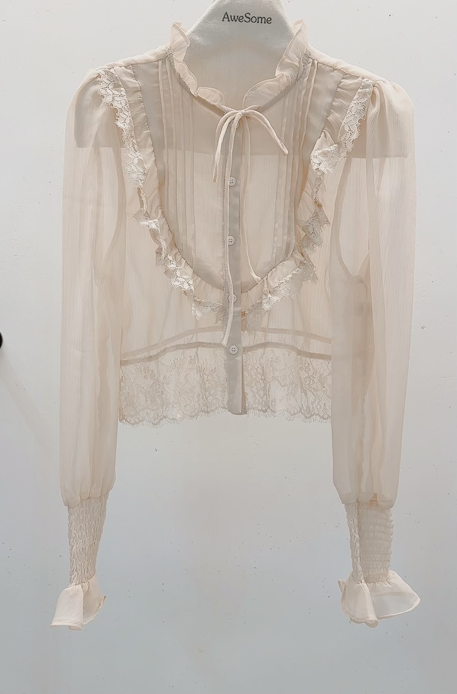 AWESOME東大門代購女裝新品人氣熱賣真品襯衫蕾絲衫雪紡短款AWESOME襯衫/蕾絲衫圖色1