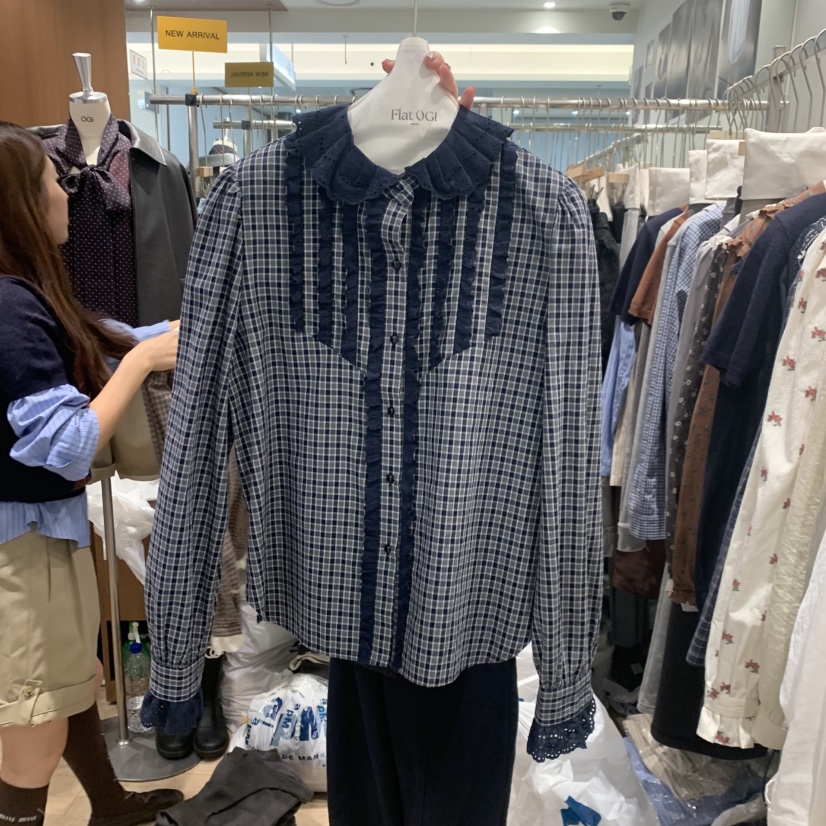 FLAT OGI東大門直郵女裝新品休閑熱賣推薦襯衫蕾絲衫格子FLat OGI襯衫/蕾絲衫圖色2