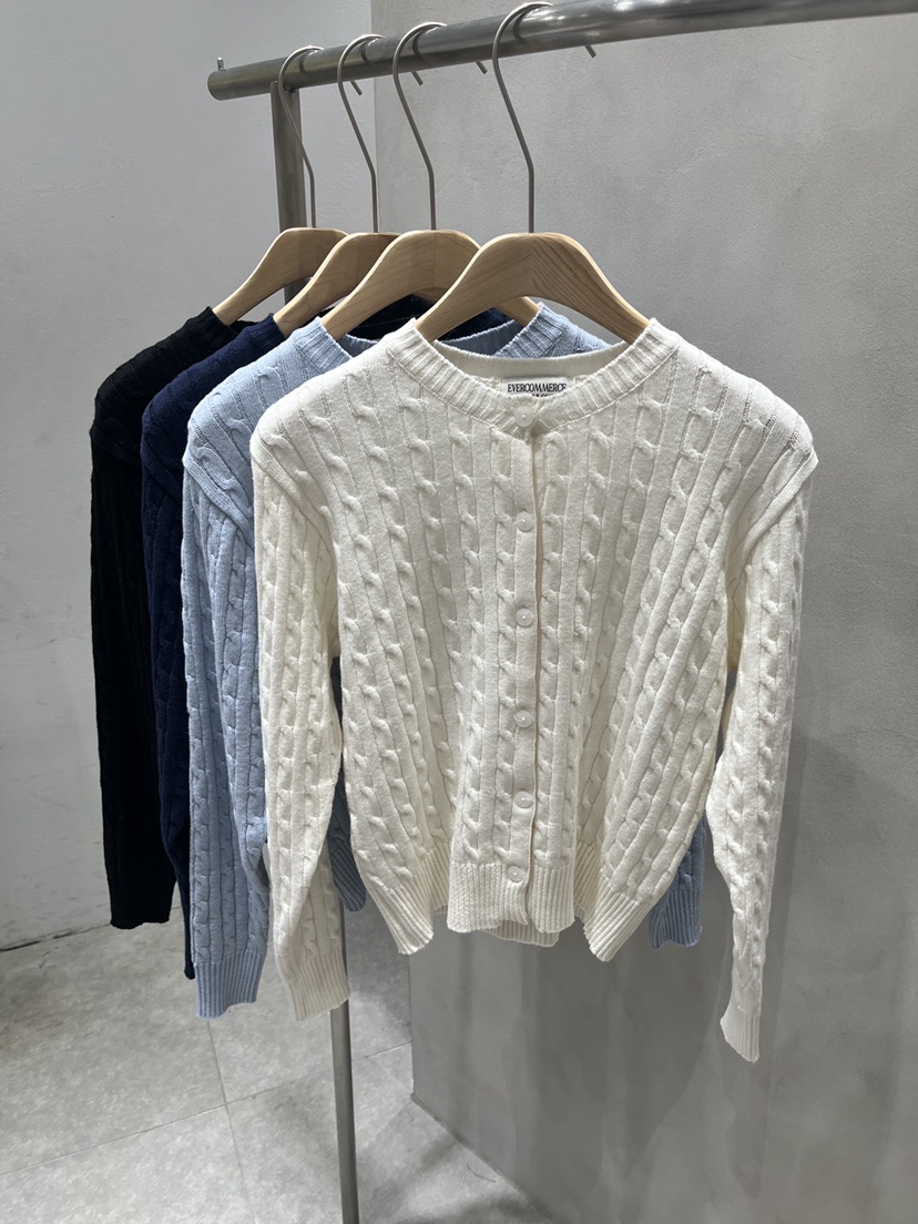 EVERCOMMERCE METICULOUSLY DESIGNED韓國代購女裝新款休閑針織衫麻花針織棉質開衫EVERCOMMERCE METICULOUSLY DESIGNED針織衫