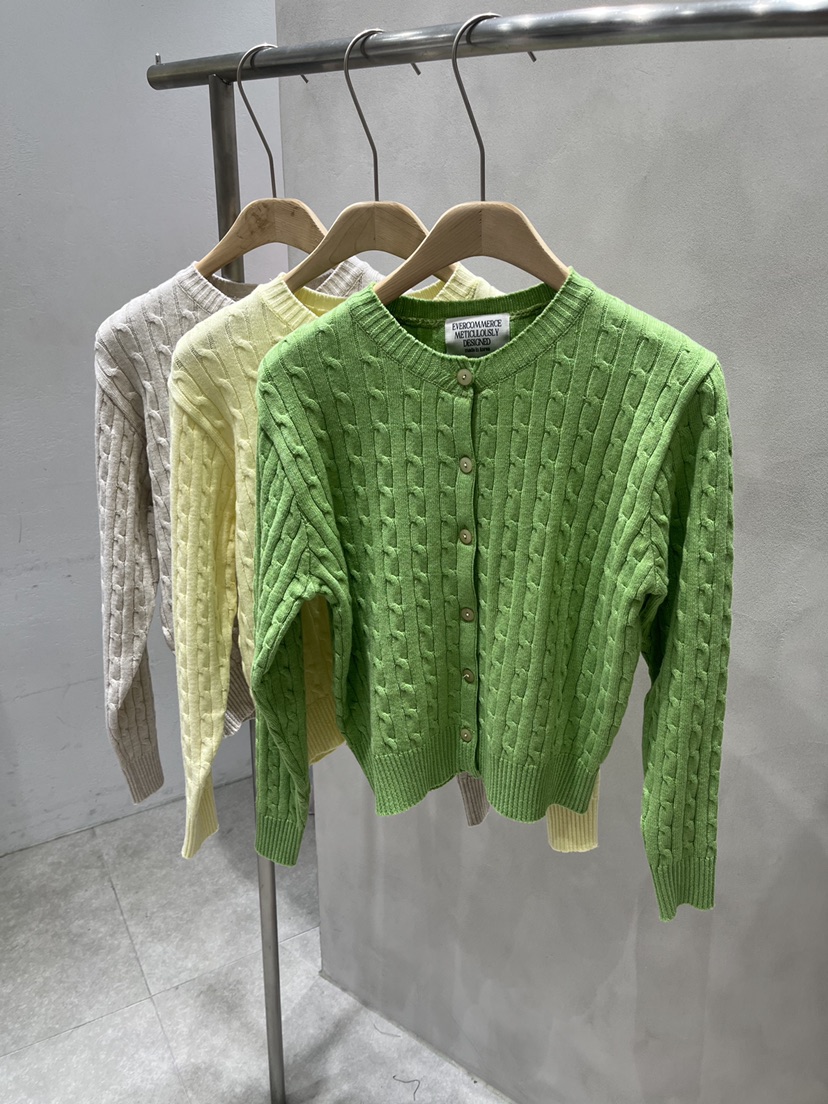 EVERCOMMERCE METICULOUSLY DESIGNED韓國代購女裝新款休閑針織衫麻花針織棉質開衫EVERCOMMERCE METICULOUSLY DESIGNED針織衫
