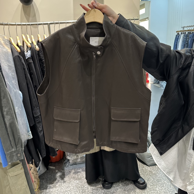 SOF韓國代購女士新品真品時尚推薦人氣熱賣休閑馬甲口袋皮革SOF馬甲圖色2