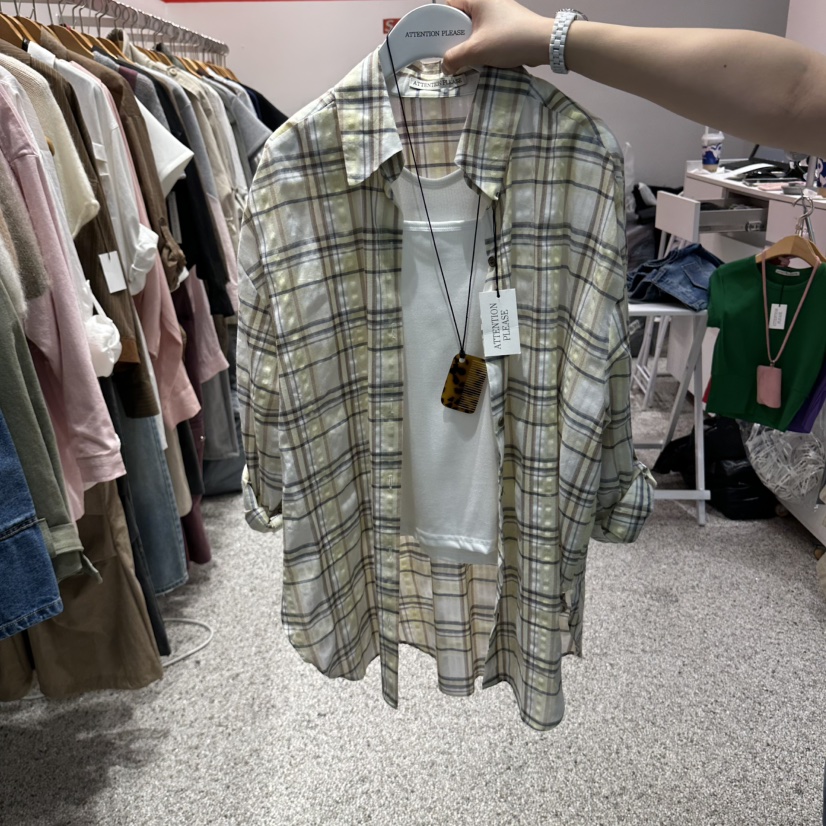 ATPZ東大門直郵女士新品休閑時尚人氣熱賣襯衫蕾絲衫格紋ATTENTION PLEAES襯衫/蕾絲衫圖色3