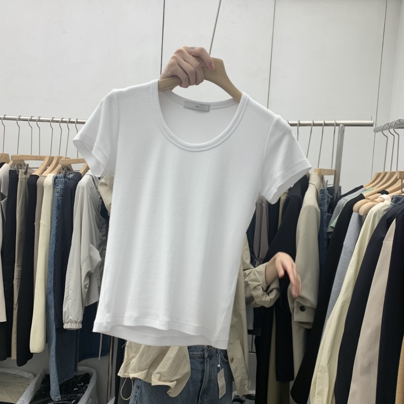 MOI-A東大門實拍女裝新品熱賣休閑人氣真品時尚T恤U領修身MOI-AT恤圖色1