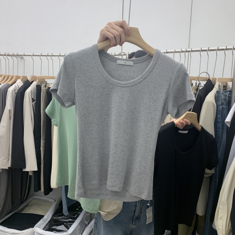 MOI-A東大門實拍女裝新品熱賣休閑人氣真品時尚T恤U領修身MOI-AT恤圖色3