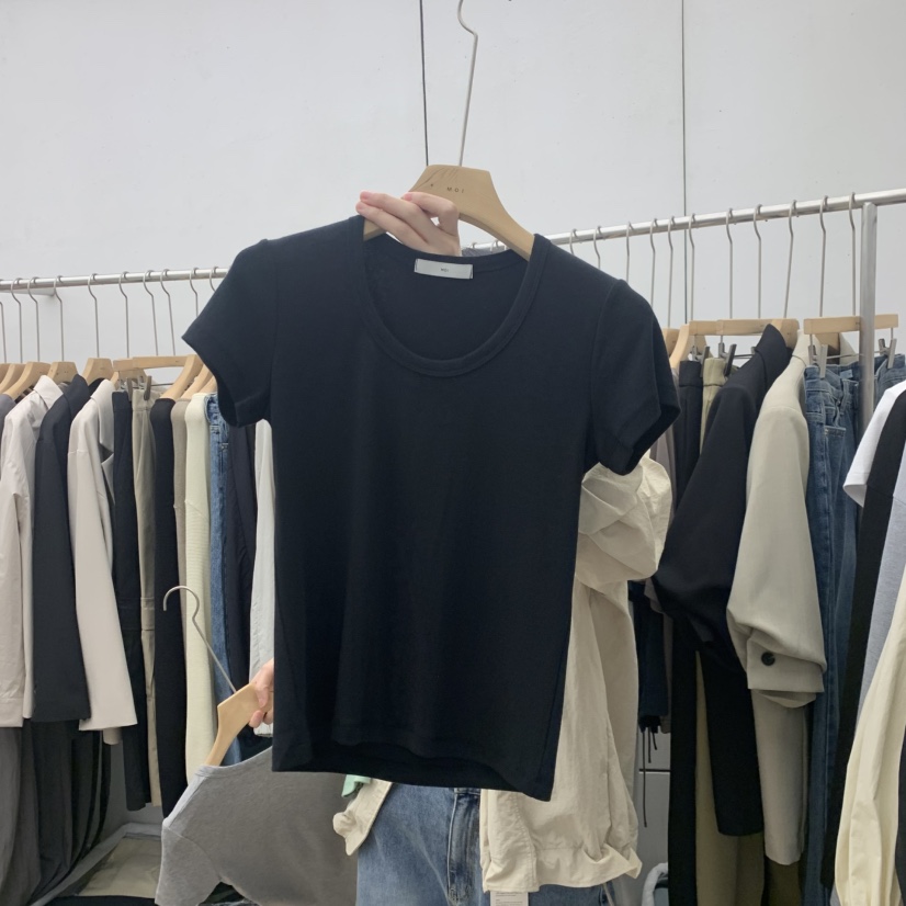 MOI-A東大門實拍女裝新品熱賣休閑人氣真品時尚T恤U領修身MOI-AT恤圖色4