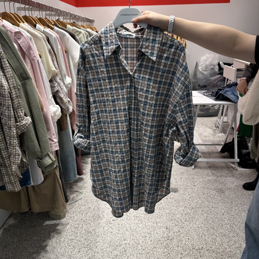 ATPZ東大門實拍女裝新品時尚熱賣襯衫蕾絲衫不含內搭格紋ATTENTION PLEAES襯衫/蕾絲衫圖色1