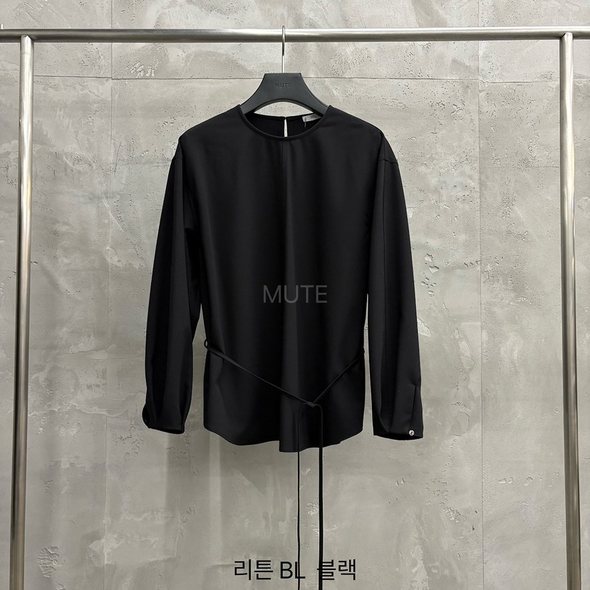 MUTE-P東大門代購女裝新款休閑時尚推薦襯衫蕾絲衫含腰繩MUTE襯衫/蕾絲衫圖色3黑色