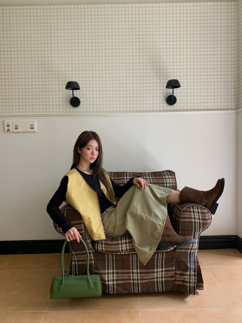 MAISONDEGLORY韓國直郵女士新品休閑人氣馬甲不含內搭皮革MAISONDEGLORY馬甲