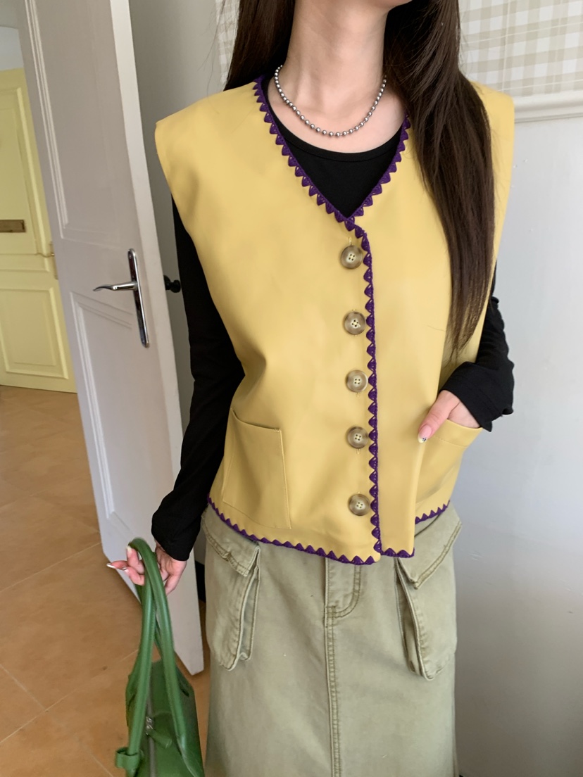 MAISONDEGLORY韓國直郵女士新品休閑人氣馬甲不含內搭皮革MAISONDEGLORY馬甲圖色2