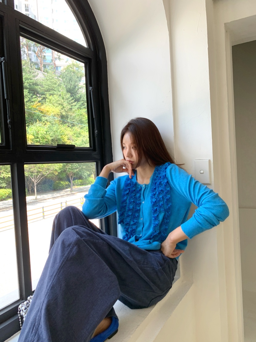 MAISONDEGLORY東大門實拍女士新品推薦針織衫褶邊針織開衫MAISONDEGLORY針織衫
