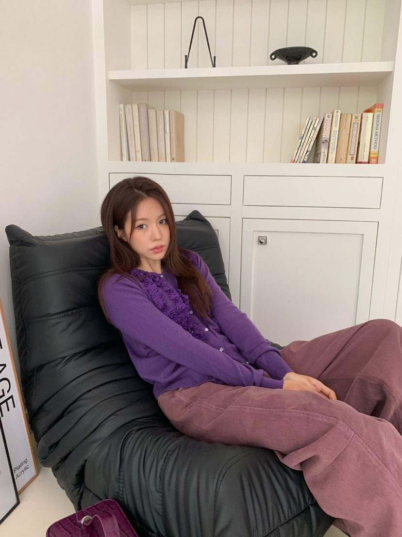 MAISONDEGLORY東大門實拍女士新品推薦針織衫褶邊針織開衫MAISONDEGLORY針織衫