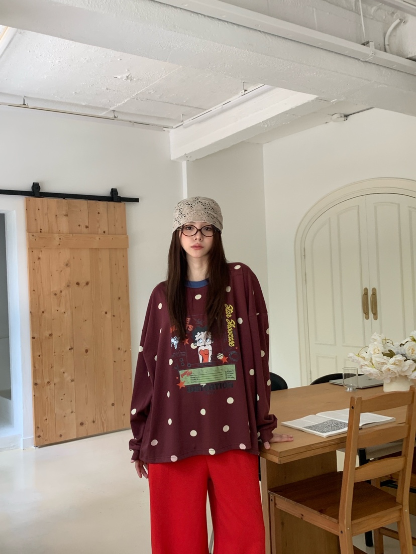 MAISONDEGLORY韓國代購女裝新品真品休閑長袖T恤撞色圓點MAISONDEGLORY長袖T恤