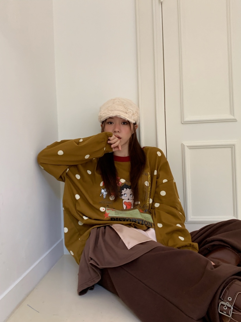 MAISONDEGLORY韓國代購女裝新品真品休閑長袖T恤撞色圓點MAISONDEGLORY長袖T恤
