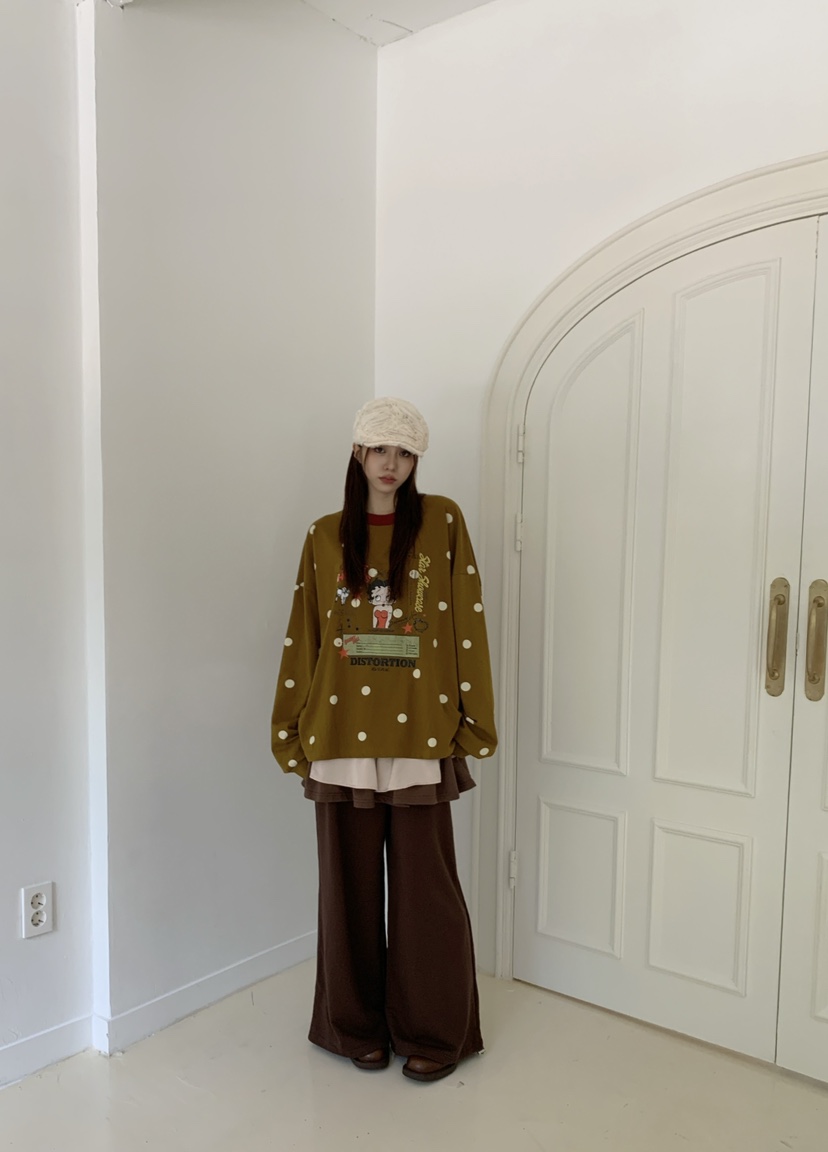 MAISONDEGLORY韓國代購女裝新品真品休閑長袖T恤撞色圓點MAISONDEGLORY長袖T恤