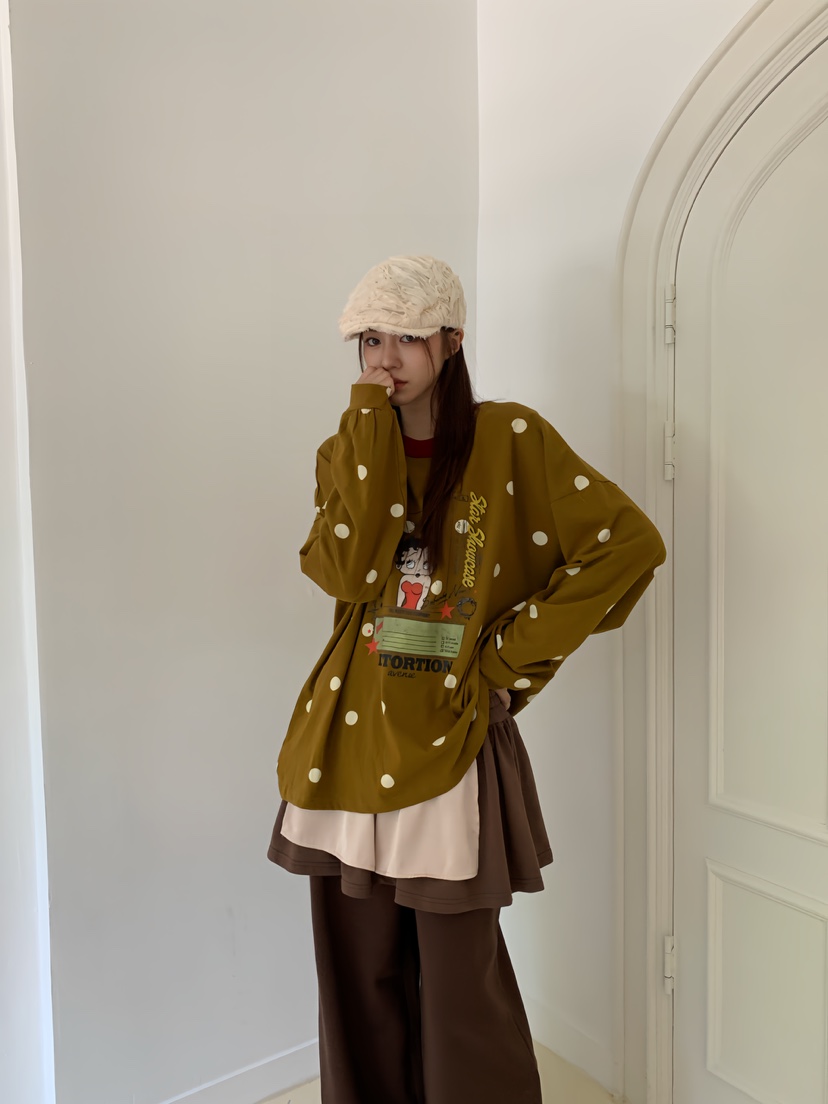 MAISONDEGLORY韓國代購女裝新品真品休閑長袖T恤撞色圓點MAISONDEGLORY長袖T恤