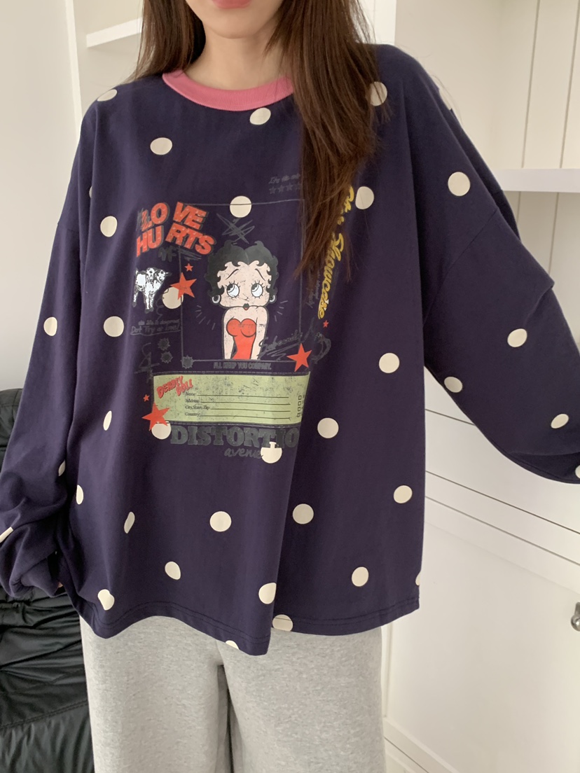 MAISONDEGLORY韓國代購女裝新品真品休閑長袖T恤撞色圓點MAISONDEGLORY長袖T恤圖色1