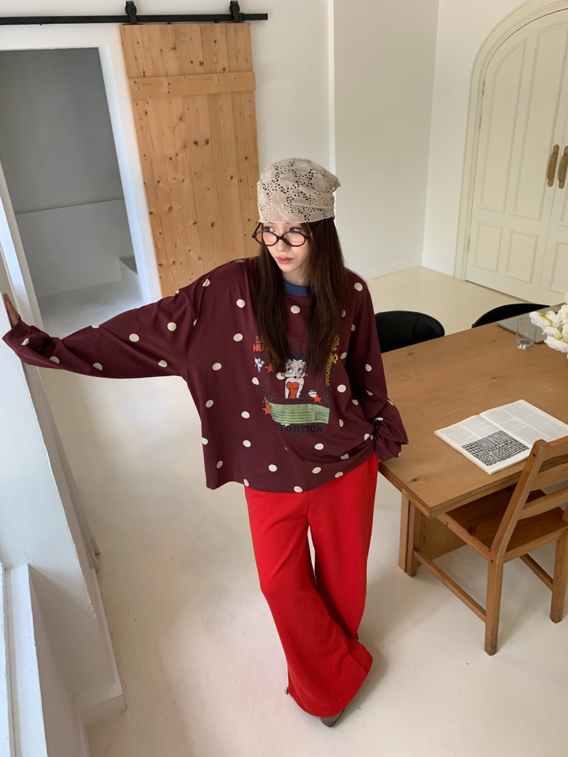 MAISONDEGLORY韓國代購女裝新品真品休閑長袖T恤撞色圓點MAISONDEGLORY長袖T恤圖色2