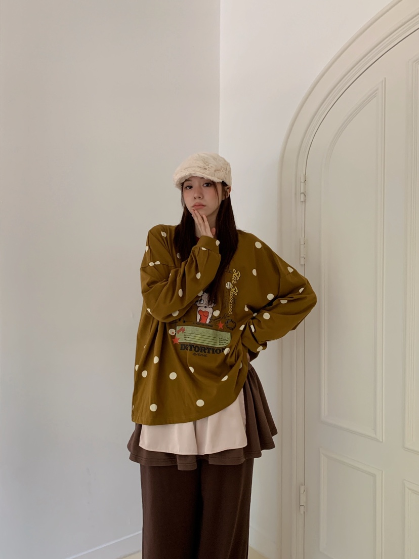 MAISONDEGLORY韓國代購女裝新品真品休閑長袖T恤撞色圓點MAISONDEGLORY長袖T恤圖色3