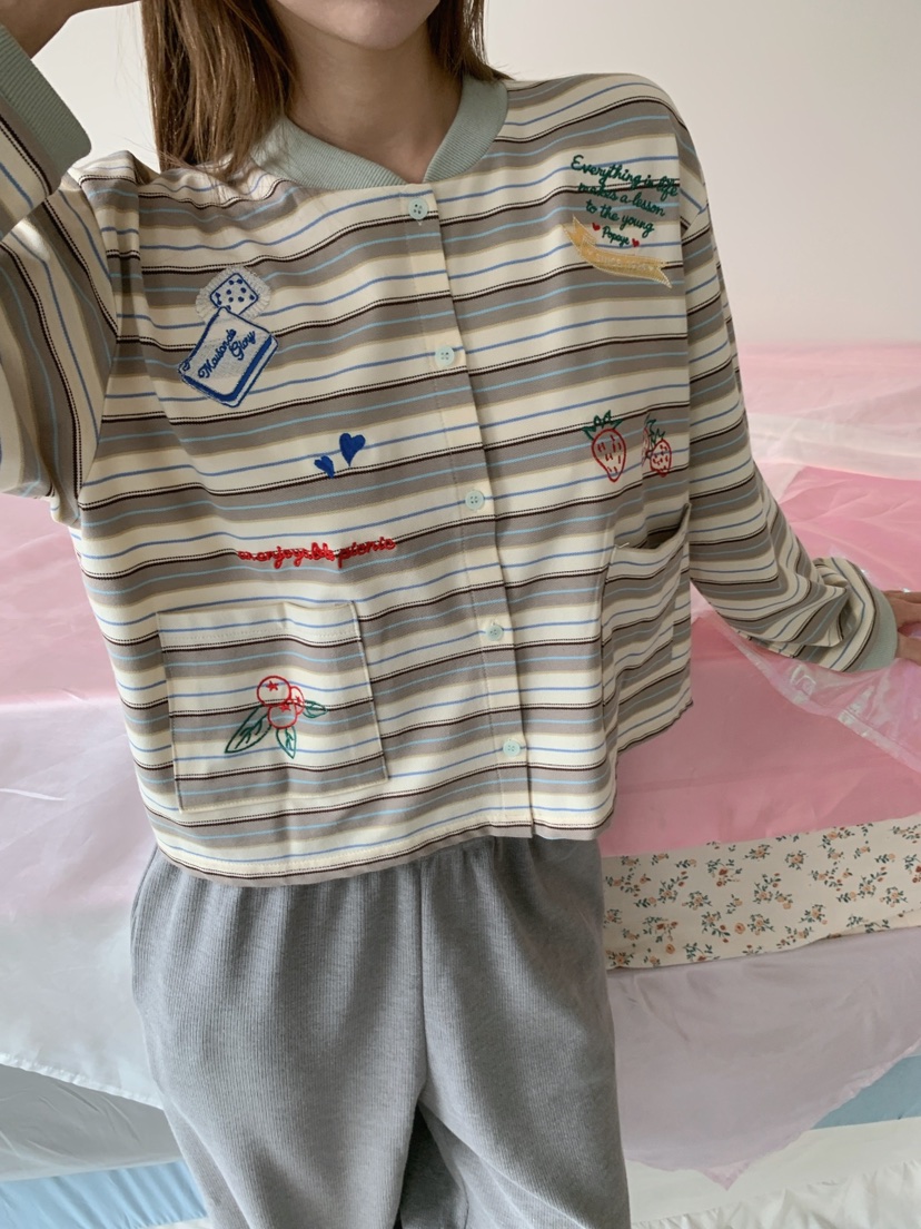 MAISONDEGLORY東大門代購女裝新款休閑熱賣長袖T恤開衫條紋MAISONDEGLORY長袖T恤