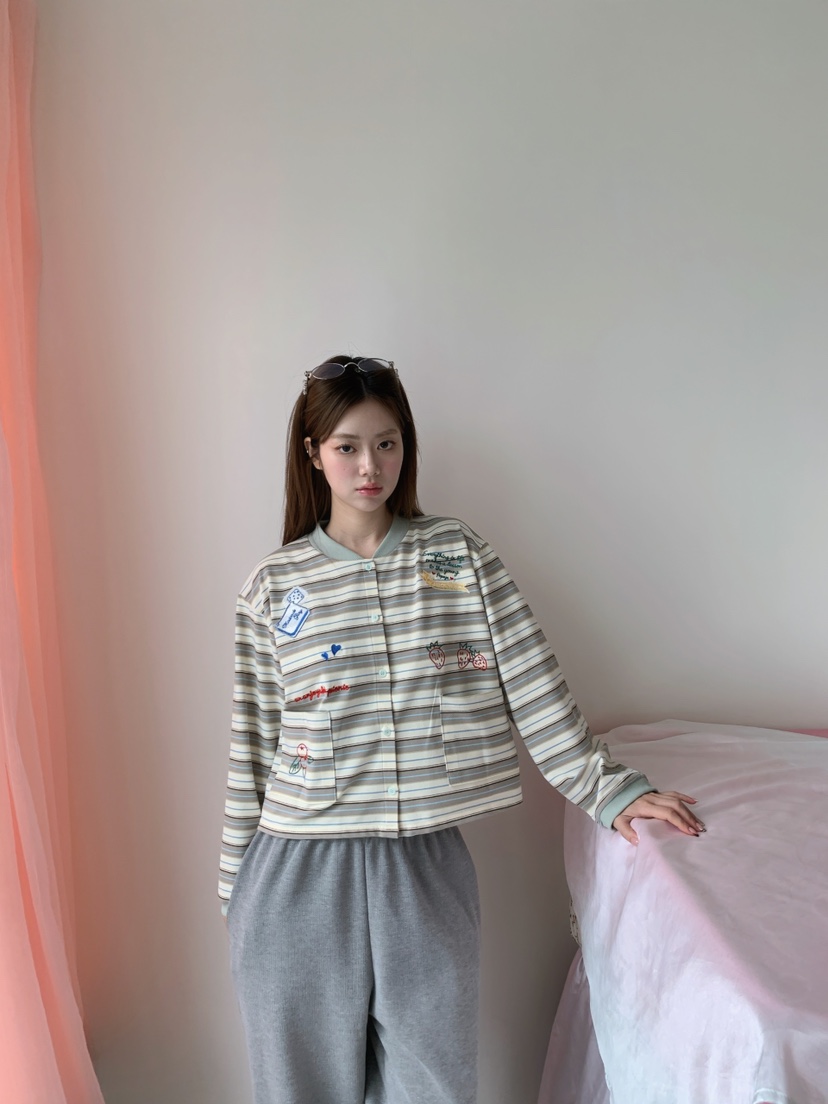 MAISONDEGLORY東大門代購女裝新款休閑熱賣長袖T恤開衫條紋MAISONDEGLORY長袖T恤