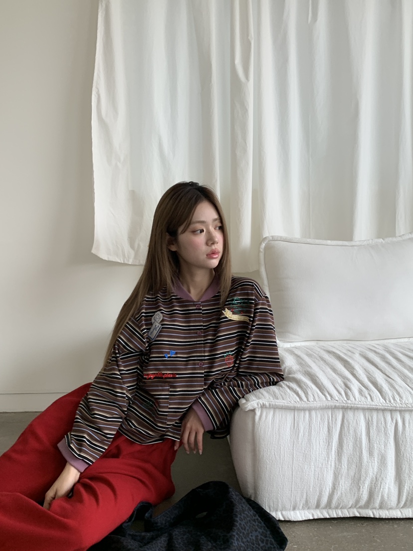 MAISONDEGLORY東大門代購女裝新款休閑熱賣長袖T恤開衫條紋MAISONDEGLORY長袖T恤