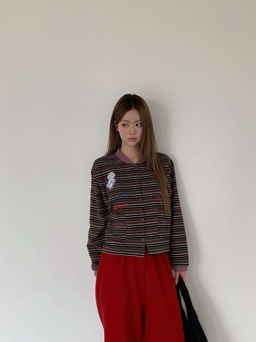 MAISONDEGLORY東大門代購女裝新款休閑熱賣長袖T恤開衫條紋MAISONDEGLORY長袖T恤
