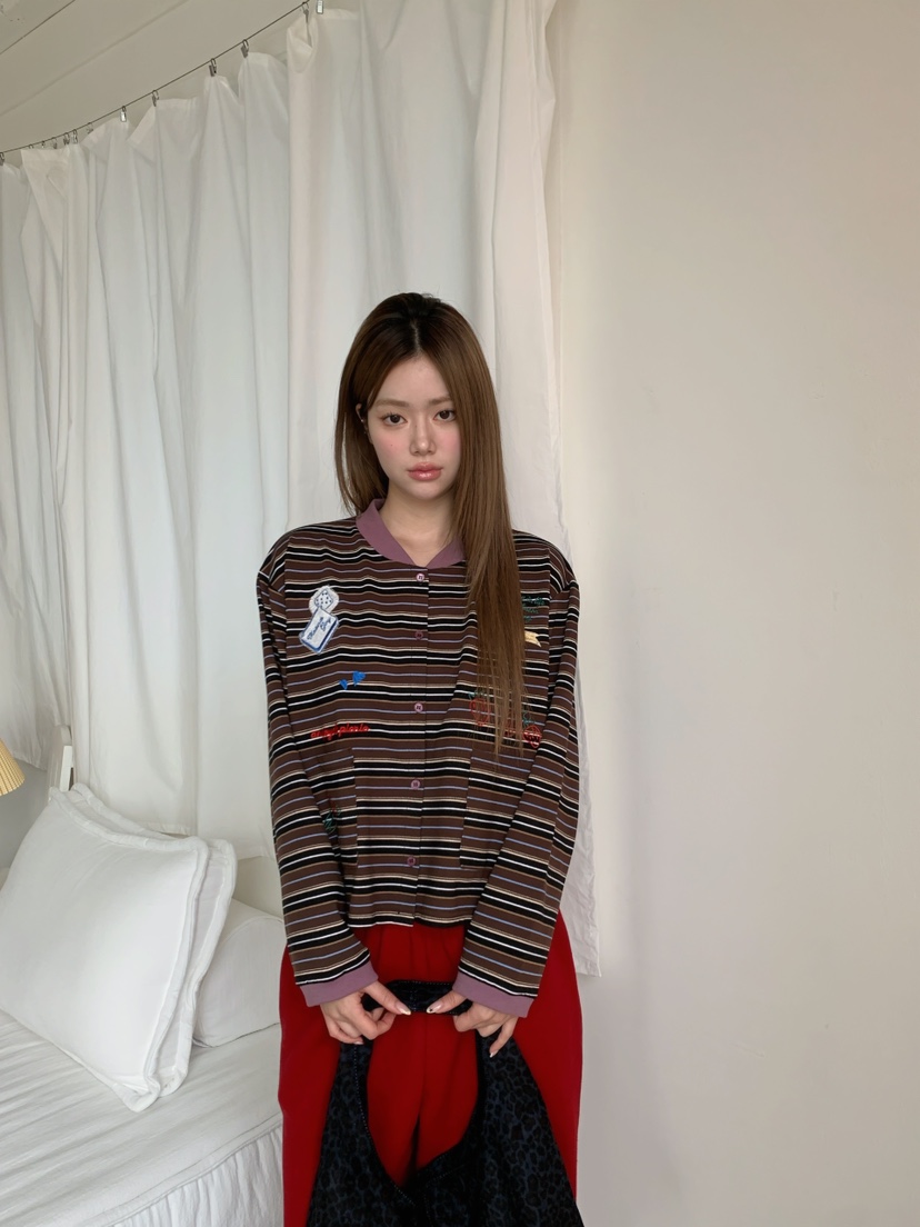 MAISONDEGLORY東大門代購女裝新款休閑熱賣長袖T恤開衫條紋MAISONDEGLORY長袖T恤