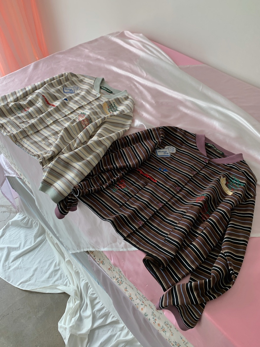 MAISONDEGLORY東大門代購女裝新款休閑熱賣長袖T恤開衫條紋MAISONDEGLORY長袖T恤