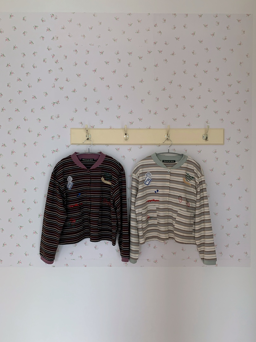 MAISONDEGLORY東大門代購女裝新款休閑熱賣長袖T恤開衫條紋MAISONDEGLORY長袖T恤
