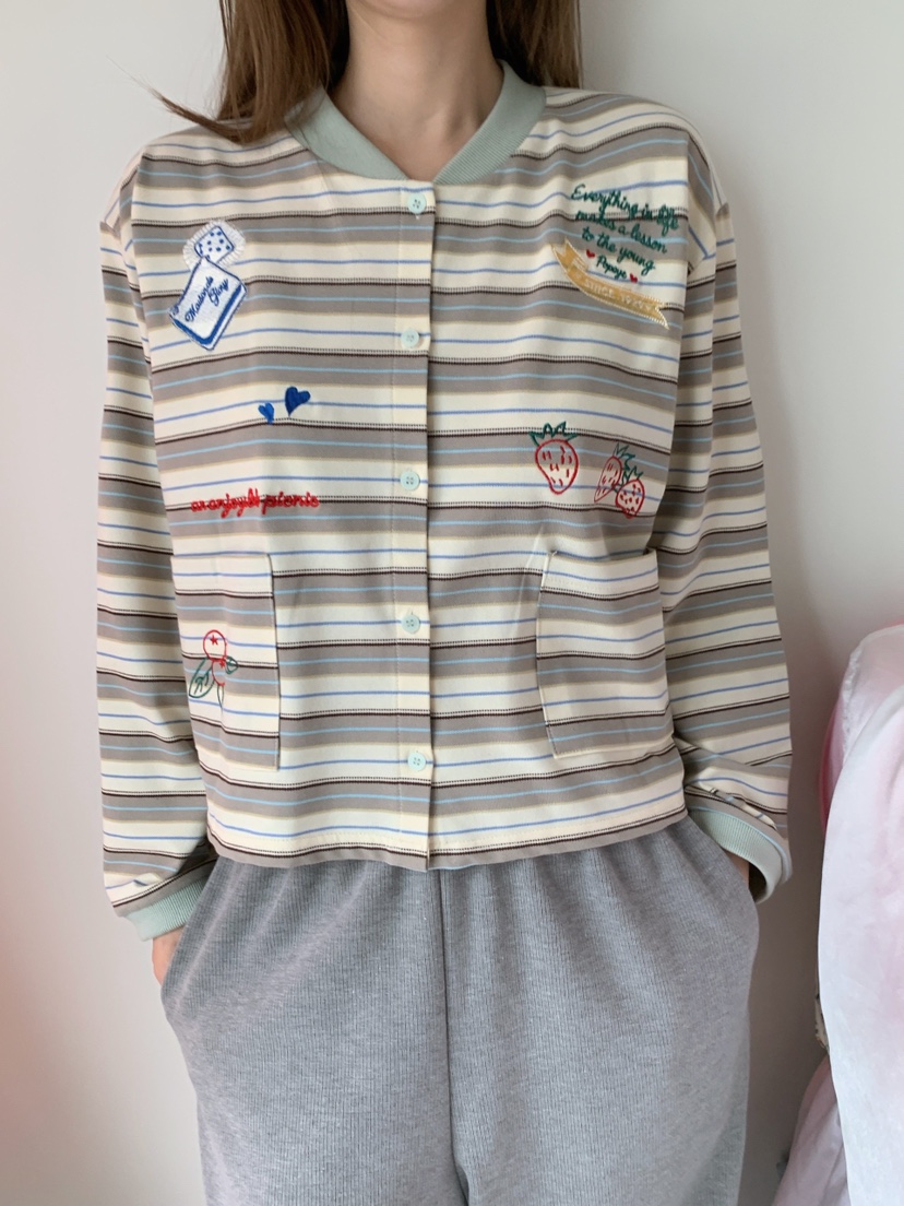 MAISONDEGLORY東大門代購女裝新款休閑熱賣長袖T恤開衫條紋MAISONDEGLORY長袖T恤圖色2