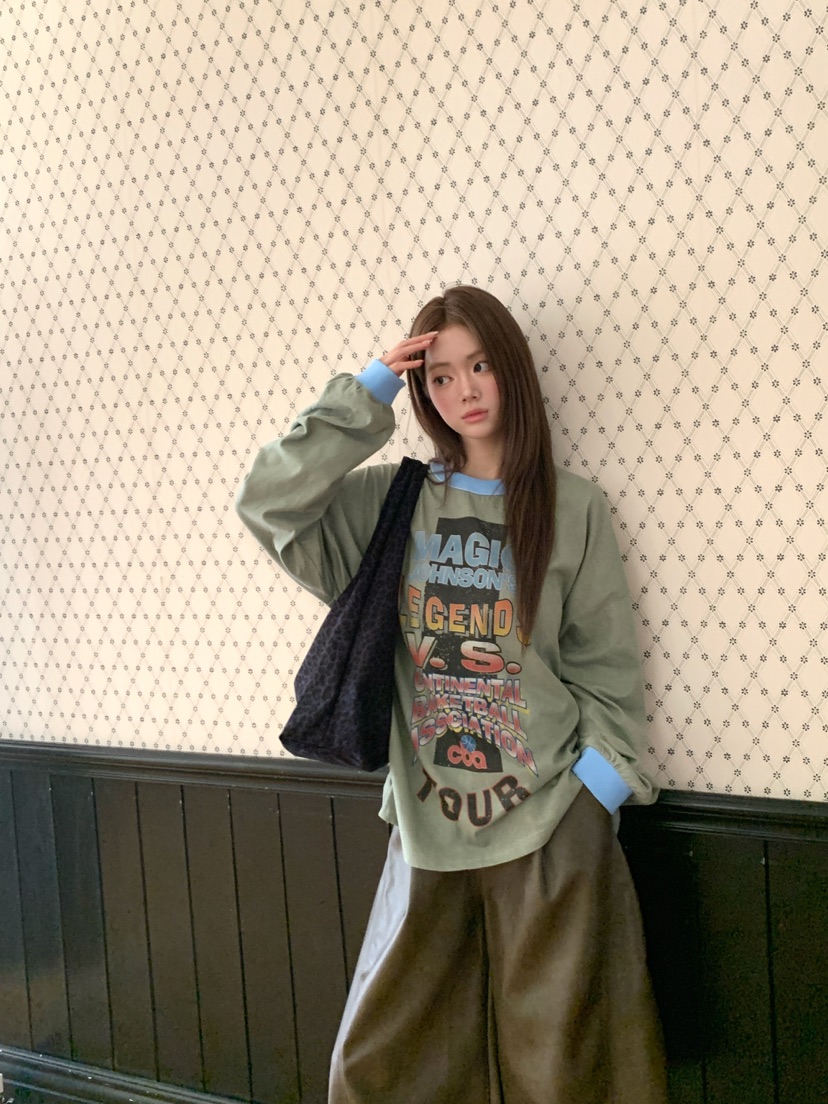MAISONDEGLORY韓國直郵女士新品推薦熱賣休閑長袖T恤復古MAISONDEGLORY長袖T恤