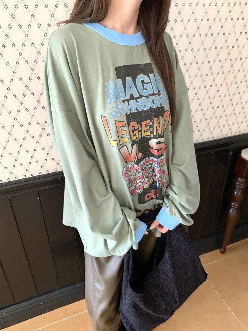 MAISONDEGLORY韓國直郵女士新品推薦熱賣休閑長袖T恤復古MAISONDEGLORY長袖T恤圖色1