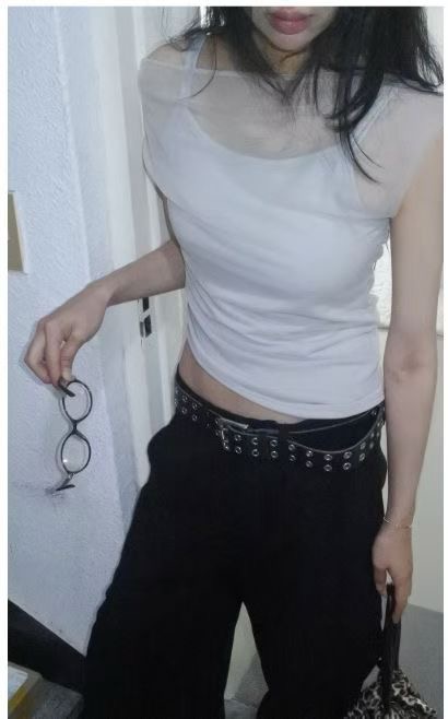 AUTHENTIC-OT東大門代購女士新品時尚襯衫蕾絲衫褶皺雙褶無袖AUTHENTIC襯衫/蕾絲衫
