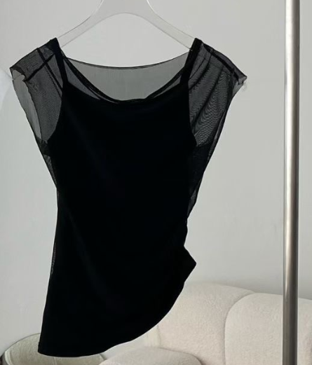 AUTHENTIC-OT東大門代購女士新品時尚襯衫蕾絲衫褶皺雙褶無袖AUTHENTIC襯衫/蕾絲衫圖色3