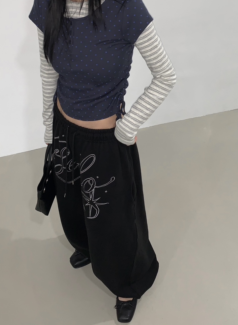 SEOLO韓國代購女士新品休閑人氣真品時尚推薦熱賣休閑褲刺繡Seolo seoul休閑褲