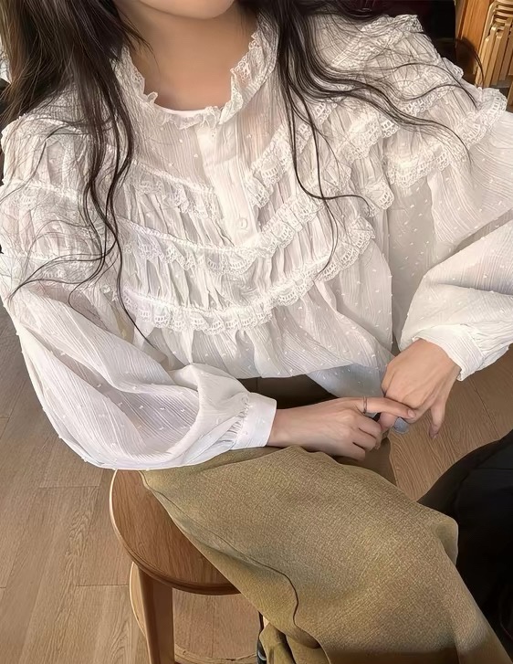 OLA東大門代購女士新款熱賣時尚真品人氣推薦襯衫蕾絲衫褶皺mellor/OLA襯衫/蕾絲衫