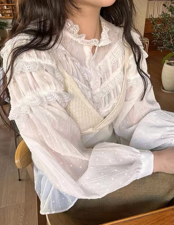 OLA東大門代購女士新款熱賣時尚真品人氣推薦襯衫蕾絲衫褶皺mellor/OLA襯衫/蕾絲衫