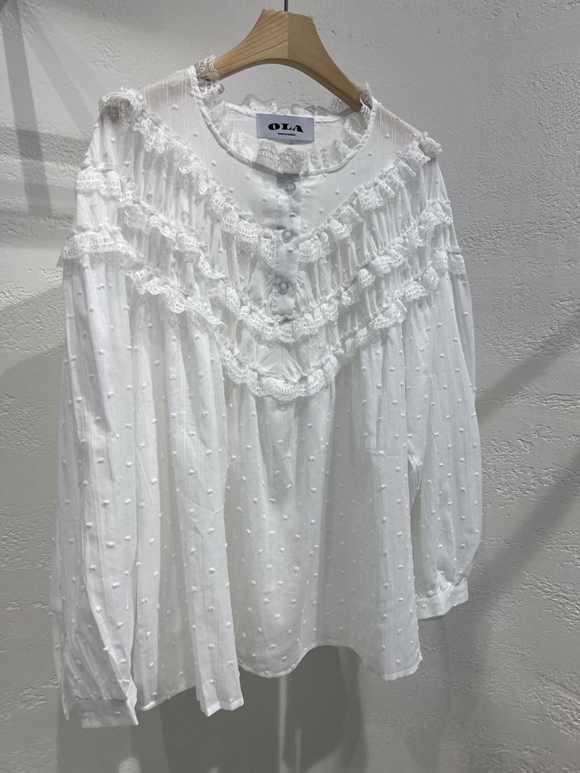 OLA東大門代購女士新款熱賣時尚真品人氣推薦襯衫蕾絲衫褶皺mellor/OLA襯衫/蕾絲衫圖色1