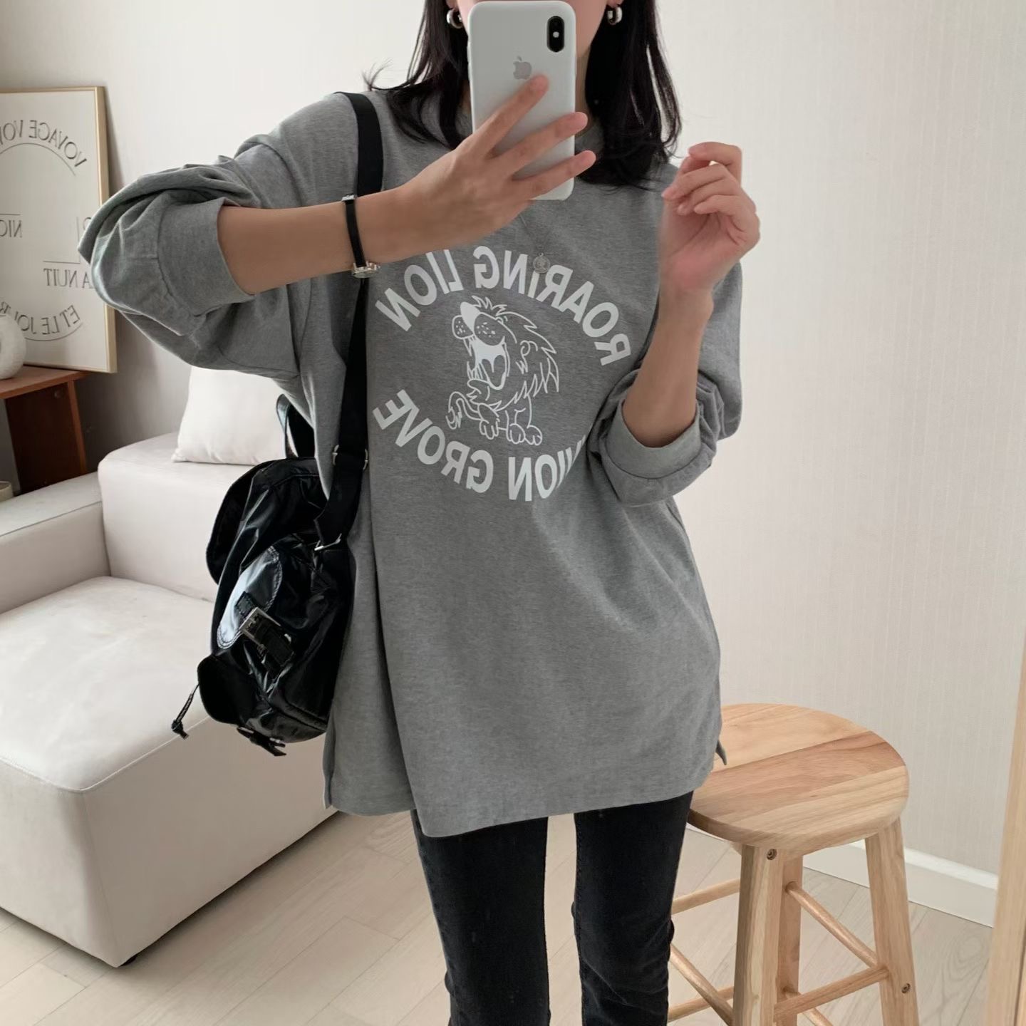 HELLO JINI東大門代購女裝新品熱賣推薦時尚長袖T恤運動HELLO JINI長袖T恤圖色2