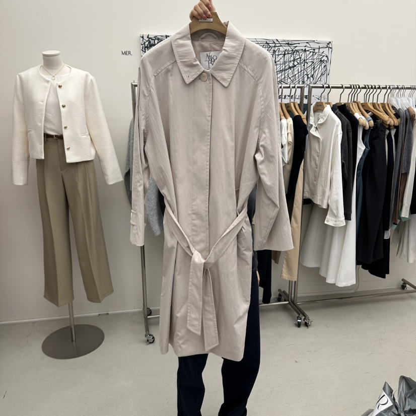 MER東大門直郵女裝新品職業推薦真品熱賣時尚長款風衣含腰帶MER/ANGELO BIANCO長款風衣圖色1