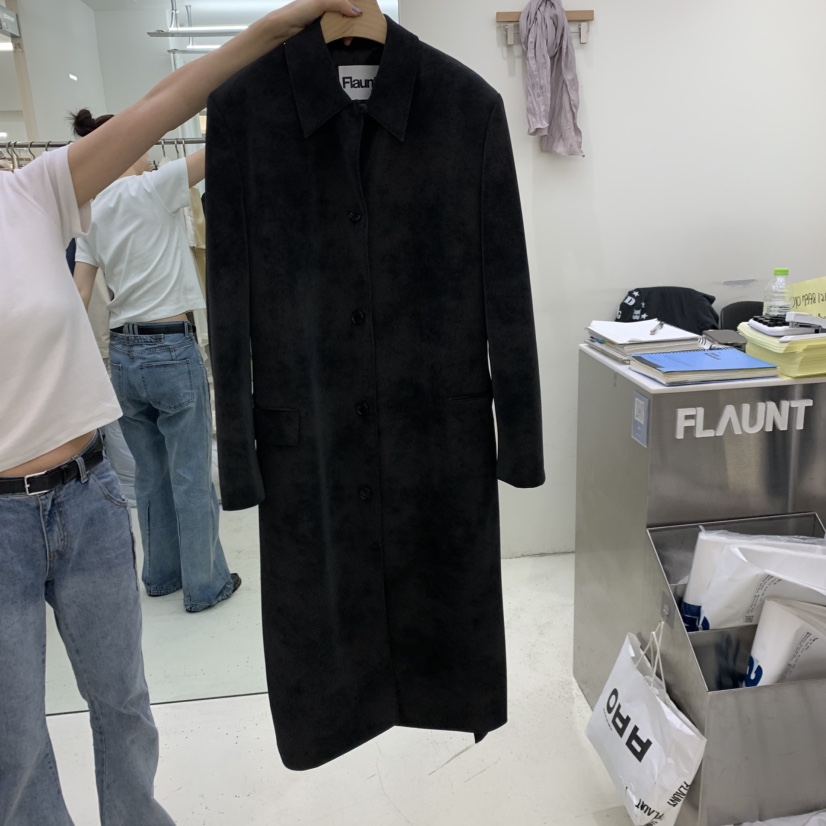 FLAUNT韓國直郵女裝新品時尚推薦熱賣人氣長款風衣含腰帶FLAUNT長款風衣圖色2