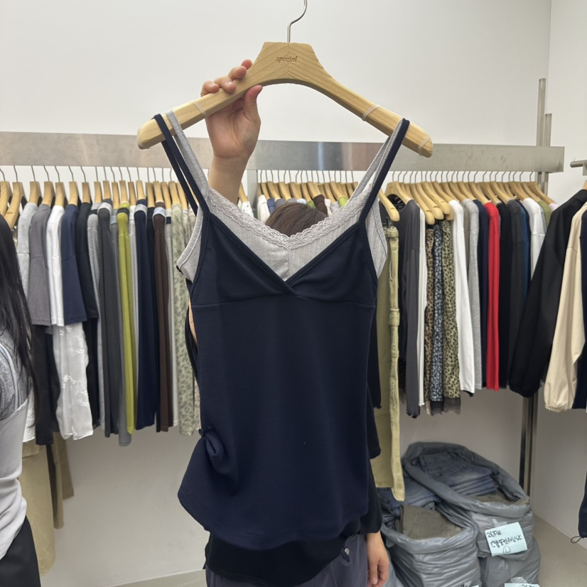 SPECIAL東大門實拍女裝新款熱賣時尚吊帶背心高領蕾絲無袖SPECIAL吊帶/背心圖色4深藍色